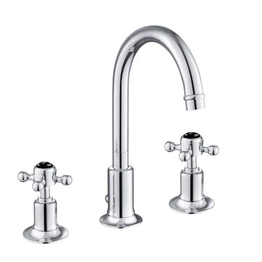 JTP Grosvenor Cross 3 Hole Basin Mixer - Chrome/Black- GB76191 - Envy Bathrooms Ltd