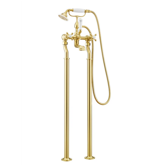 JTP Grosvenor Cross Freestanding Bath Shower Mixer Tap with Kit - Brushed Brass - 76275FSBBR - Envy Bathrooms Ltd