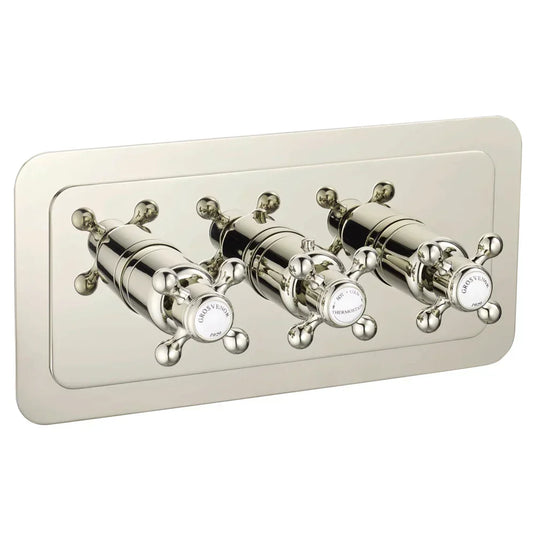 JTP Grosvenor Cross Thermostatic 2-Outlets Concealed Shower Valve - Nickel - Envy Bathrooms Ltd