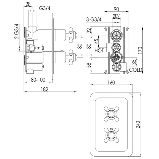 JTP Grosvenor Cross Thermostatic Concealed 1 Outlet Shower Valve - Chrome - Envy Bathrooms Ltd
