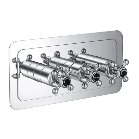 JTP Grosvenor Cross Thermostatic Concealed 2 Outlets Shower Valve - Chrome/Black - GB76693 - Envy Bathrooms Ltd