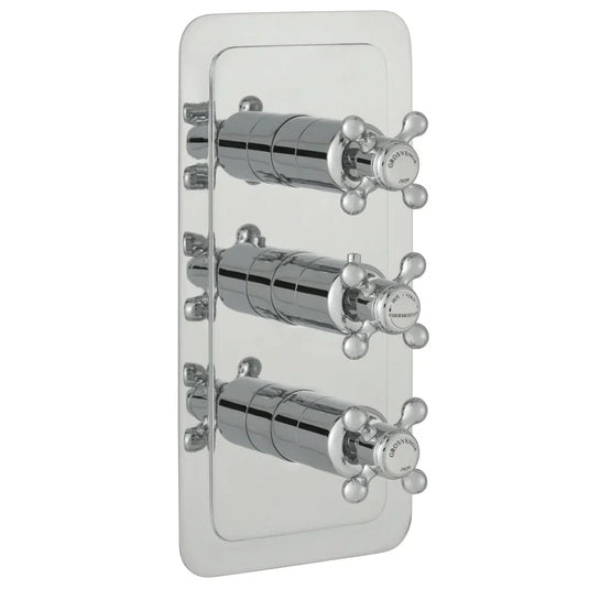 JTP Grosvenor Cross Vertical Thermostatic Concealed 2 Outlets Shower Valve Triple Handle - Chrome - Envy Bathrooms Ltd
