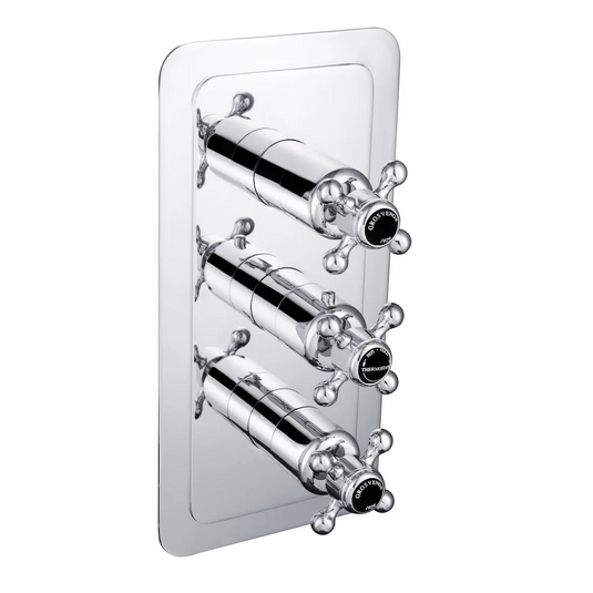 JTP Grosvenor Cross Vertical Thermostatic Concealed 3 Outlets Shower Valve Triple Handle - Chrome/Black - GB76691 - Envy Bathrooms Ltd