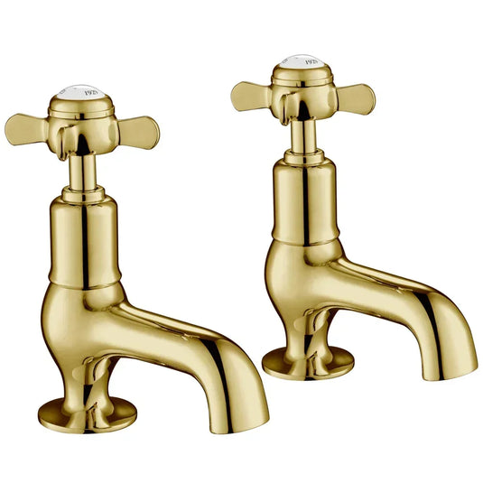 JTP Grosvenor Deck Mounted Basin Taps Pair - Antique Brass - Envy Bathrooms Ltd