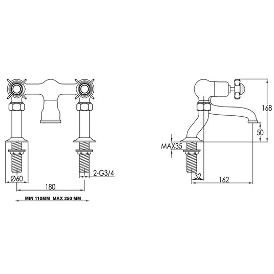 JTP Grosvenor Deck Mounted Bath Filler Tap - Antique Brass - Envy Bathrooms Ltd