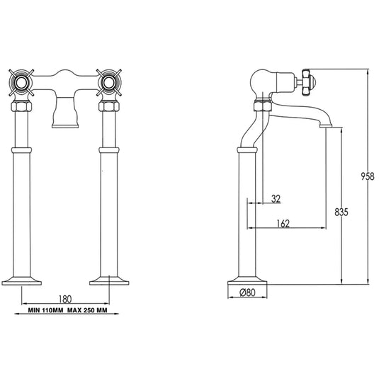 JTP Grosvenor Freestanding Bath Filler Tap - Chrome - Envy Bathrooms Ltd