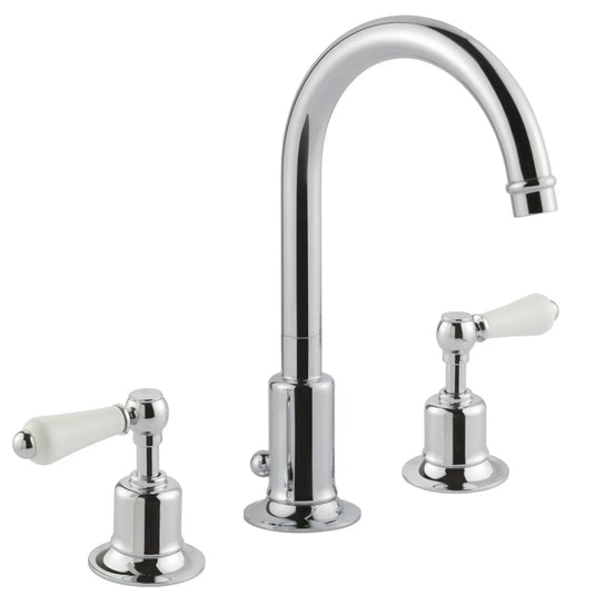 JTP Grosvenor Lever 3 Hole Basin Mixer - Chrome/White - 85191 - Envy Bathrooms Ltd