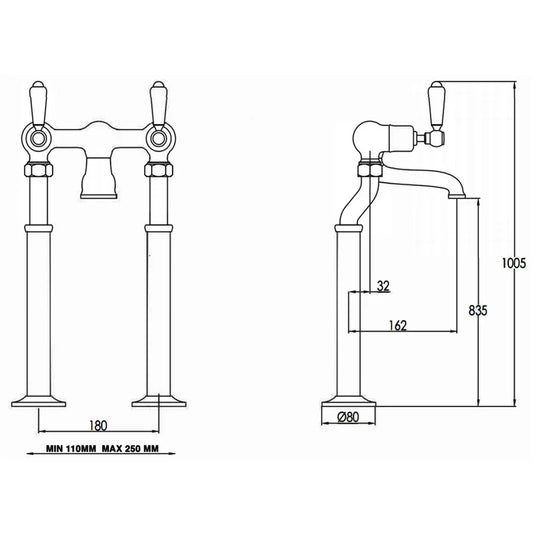JTP Grosvenor Lever Freestanding Bath Filler Tap - Antique Brass - Envy Bathrooms Ltd