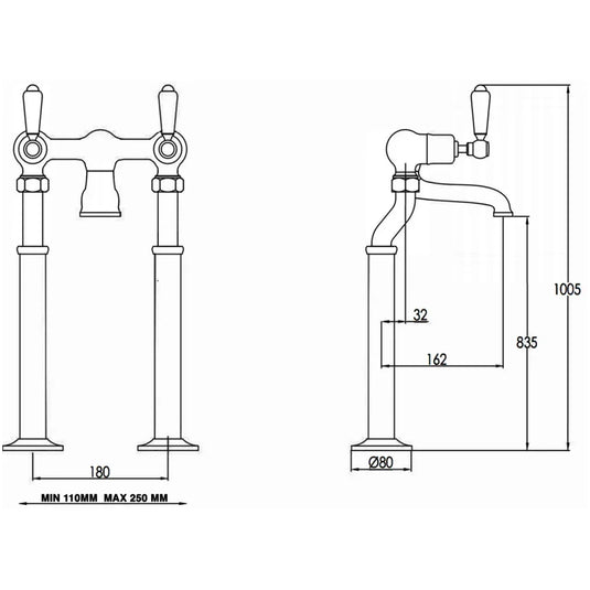 JTP Grosvenor Lever Handle Freestanding Bath Filler Tap - Chrome - Envy Bathrooms Ltd