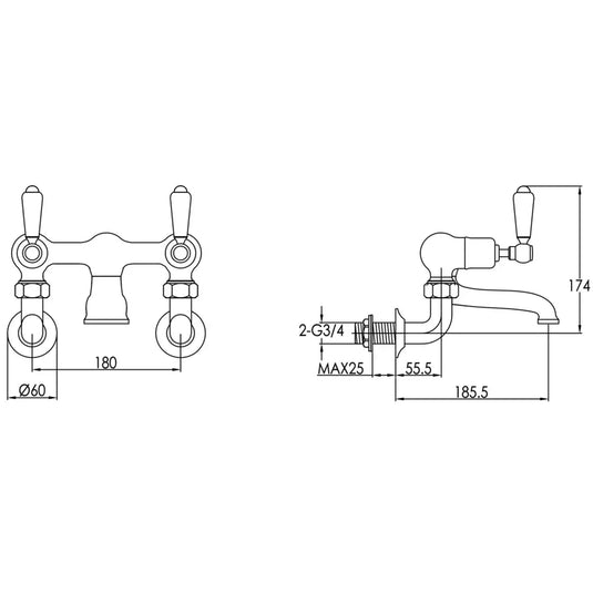 JTP Grosvenor Lever Handle Wall Mounted Bath Filler Tap - Chrome - Envy Bathrooms Ltd