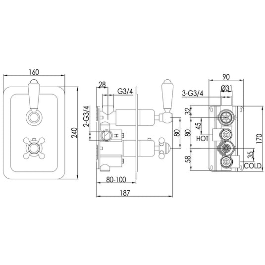 JTP Grosvenor Lever Thermostatic 1-Outlet Concealed Shower Valve - Nickel - Envy Bathrooms Ltd