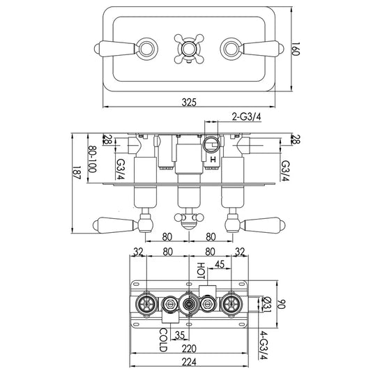 JTP Grosvenor Lever Thermostatic 2-Outlets Concealed Shower Valve - Nickel - Envy Bathrooms Ltd