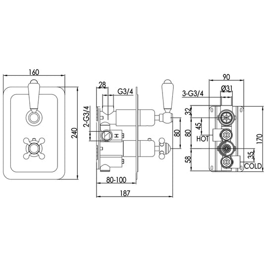 JTP Grosvenor Lever Thermostatic Concealed 1 Outlet Shower Valve - Chrome - Envy Bathrooms Ltd