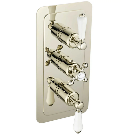 JTP Grosvenor Lever Vertical Thermostatic Concealed 3 Outlets Shower Valve | Nickel | 85691NK - Envy Bathrooms Ltd