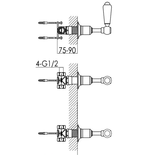JTP Grosvenor Lever Wall Valves Pair - Chrome - Envy Bathrooms Ltd