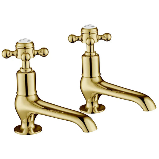 JTP Grosvenor Long Nose Basin Taps Pair Cross Handle - Antique Brass - Envy Bathrooms Ltd