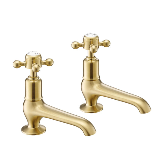 JTP Grosvenor Long Nose Basin Taps Pair Cross Handle - Brushed Brass - 76011BBR - Envy Bathrooms Ltd