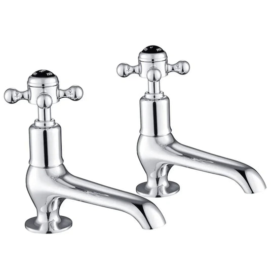 JTP Grosvenor Long Nose Basin Taps Pair Cross Handle - Chrome/Black - Envy Bathrooms Ltd