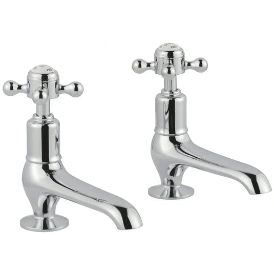 JTP Grosvenor Long Nose Basin Taps Pair Cross Handle - Chrome/White - Envy Bathrooms Ltd