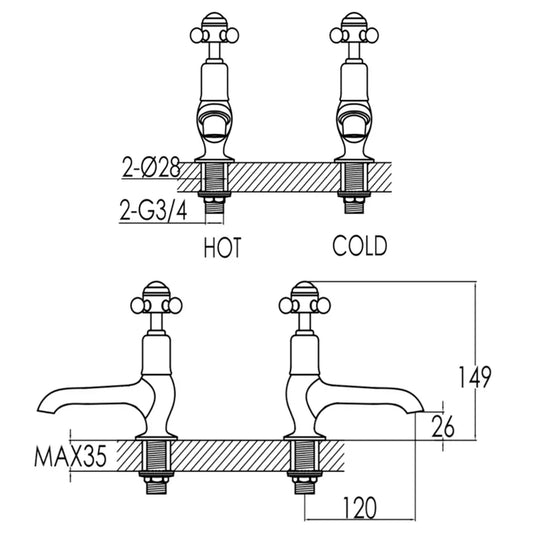 JTP Grosvenor Long Nose Basin Taps Pair - Crosshead Handle - Nickel - Envy Bathrooms Ltd