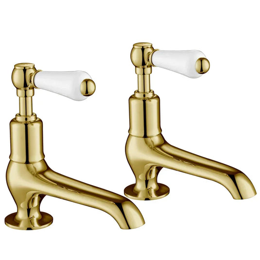 JTP Grosvenor Long Nose Basin Taps Pair Lever Handle - Antique Brass - Envy Bathrooms Ltd