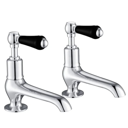 JTP Grosvenor Long Nose Basin Taps Pair Lever Handle - Chrome/Black - Envy Bathrooms Ltd