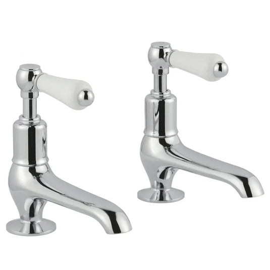 JTP Grosvenor Long Nose Basin Taps Pair Lever Handle - Chrome/White - Envy Bathrooms Ltd