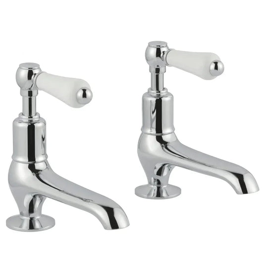 JTP Grosvenor Long Nose Basin Taps Pair Lever Handle - Chrome/White - Envy Bathrooms Ltd