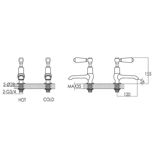 JTP Grosvenor Long Nose Basin Taps Pair - Lever Handle - Nickel - Envy Bathrooms Ltd