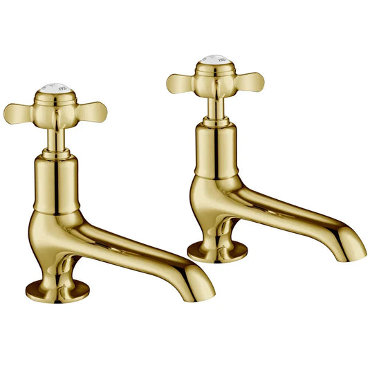 JTP Grosvenor Long Nose Basin Taps Pair Pinch Handle - Antique Brass - Envy Bathrooms Ltd
