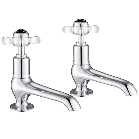 JTP Grosvenor Long Nose Basin Taps Pair Pinch Handle - Chrome/Black - Envy Bathrooms Ltd