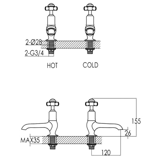 JTP Grosvenor Long Nose Basin Taps Pair Pinch Handle - Chrome/Black - Envy Bathrooms Ltd
