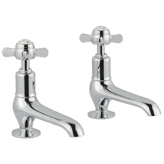 JTP Grosvenor Long Nose Basin Taps Pair Pinch Handle - Chrome/White - Envy Bathrooms Ltd