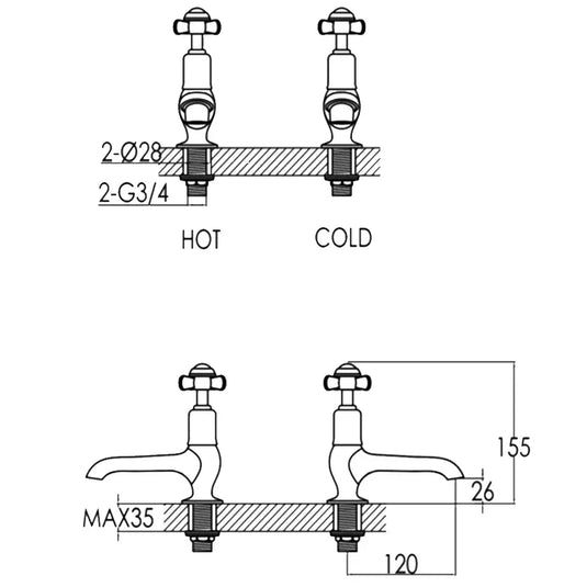 JTP Grosvenor Long Nose Basin Taps Pair Pinch Handle - Chrome/White - Envy Bathrooms Ltd