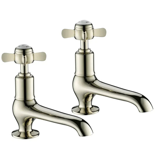 JTP Grosvenor Long Nose Basin Taps Pair - Pinch Handle - Nickel - Envy Bathrooms Ltd