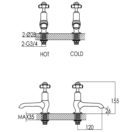 JTP Grosvenor Long Nose Basin Taps Pair Pinch Handle - Antique Brass - Envy Bathrooms Ltd