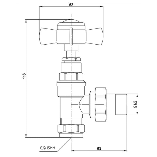 JTP Grosvenor Manual Angled Radiator Valve - Brushed Brass - Envy Bathrooms Ltd