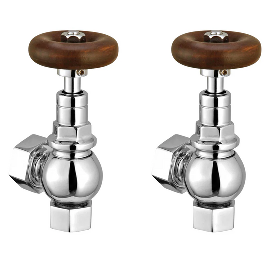 JTP Grosvenor Manual Angled Radiator Valve - Chrome/Wood - WHRVA - Envy Bathrooms Ltd