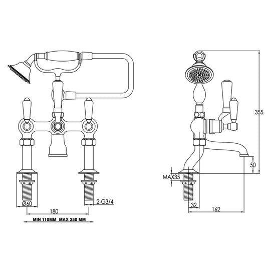 JTP Grosvenor Pillar Mounted Bath Shower Mixer Tap Lever Handle with Kit - Chrome - Envy Bathrooms Ltd
