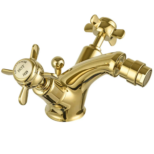 JTP Grosvenor Pinch Bidet Mixer Tap with Pop Up Waste - Antique Brass - Envy Bathrooms Ltd