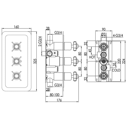JTP Grosvenor Pinch Thermostatic 2-Outlets Concealed Shower Valve - Nickel - Envy Bathrooms Ltd