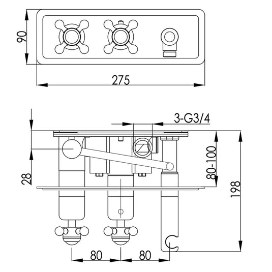 JTP Grosvenor Thermostatic Concealed Shower Valve Dual Cross Handle with Handset - Chrome - Envy Bathrooms Ltd