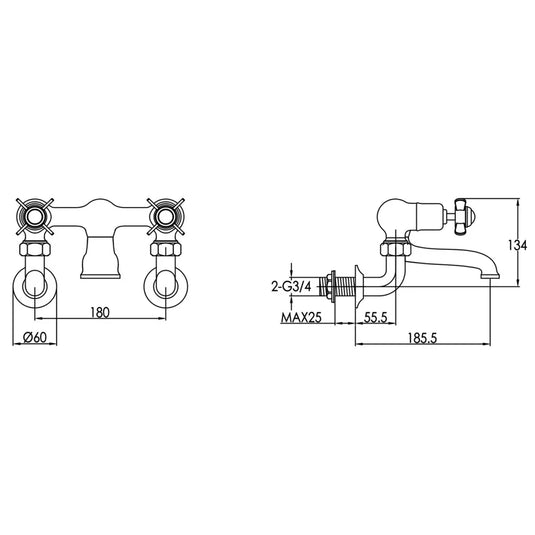 JTP Grosvenor Wall Mounted Bath Filler Tap - Chrome - Envy Bathrooms Ltd