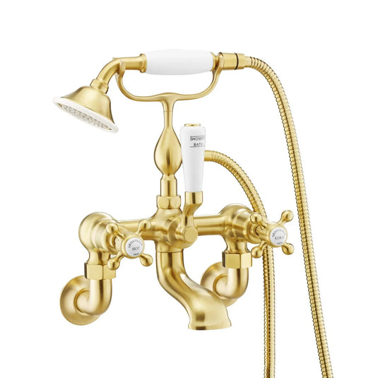 JTP Grosvenor Wall Mounted Bath Shower Mixer Tap with Shower Kit - Brushed Brass - 76275WMBBR - Envy Bathrooms Ltd