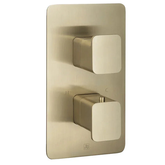 JTP Hix 2-Outlet Dual Handle Thermostatic Concealed Shower Valve - Brushed Brass PVD - Envy Bathrooms Ltd