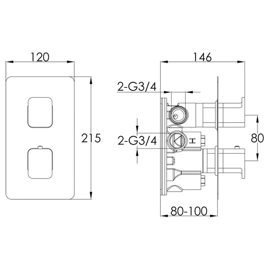 JTP Hix 2-Outlet Dual Handle Thermostatic Concealed Shower Valve - Chrome - Envy Bathrooms Ltd