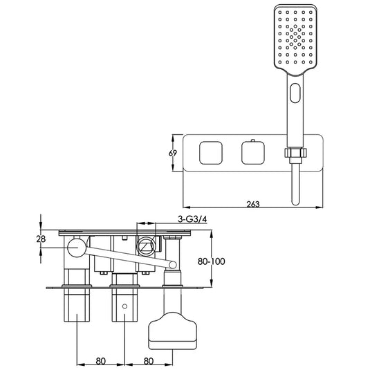 JTP Hix 2-Outlet Dual Handle Thermostatic Concealed Shower Valve with Attached Handset - Brushed Brass PVD - Envy Bathrooms Ltd