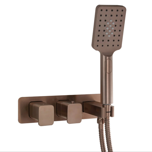 JTP Hix 2-Outlet Dual Handle Thermostatic Concealed Shower Valve with Attached Handset - Brushed Bronze - 315868BRZ - Envy Bathrooms Ltd