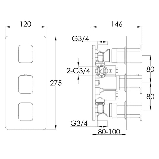JTP Hix 2-Outlet Thermostatic Concealed Shower Valve - Brushed Brass PVD - Envy Bathrooms Ltd