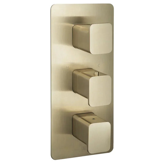 JTP Hix 2-Outlet Triple Handle Thermostatic Concealed Shower Valve - Brushed Brass PVD - Envy Bathrooms Ltd